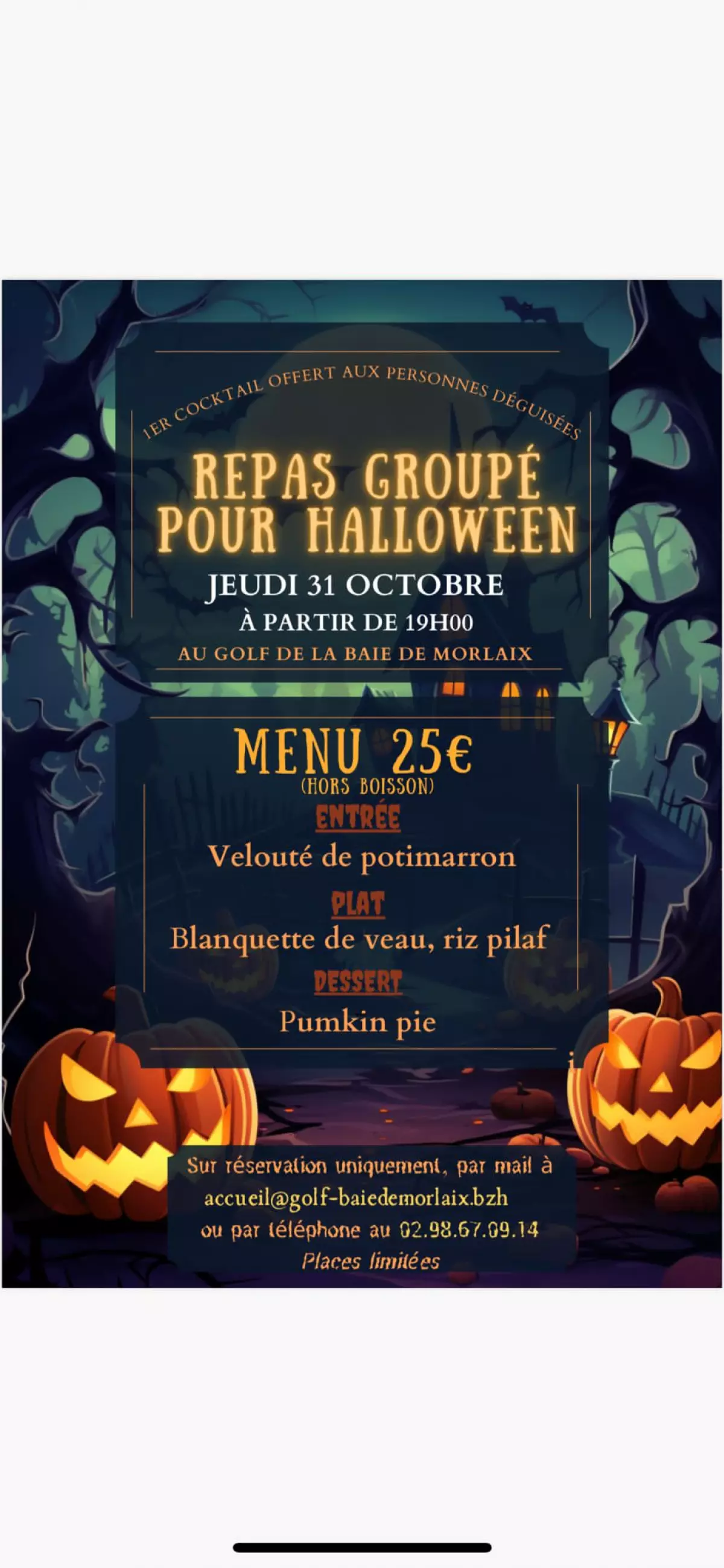 Soirée Halloween le jeudi 31 Octobre au Golf à partir de 19H